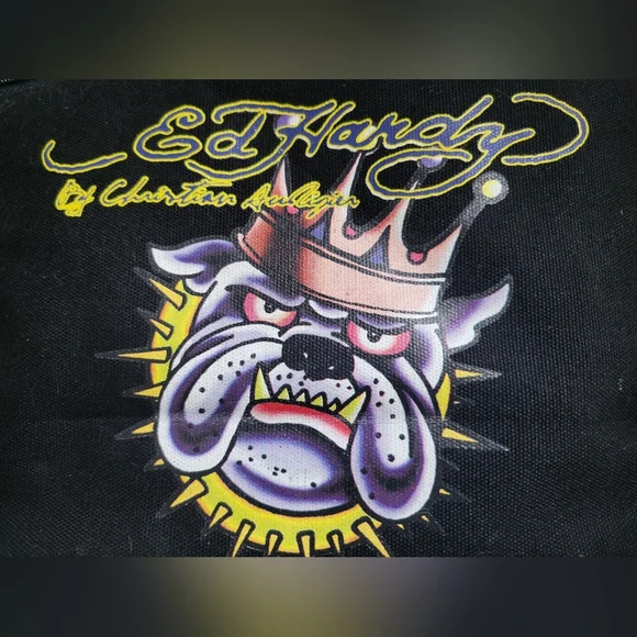 Ed Hardy | Y2K | Cute Black Panther/Bulldog Graphic Cosmetic Travel Bag - Picture 10 of 14